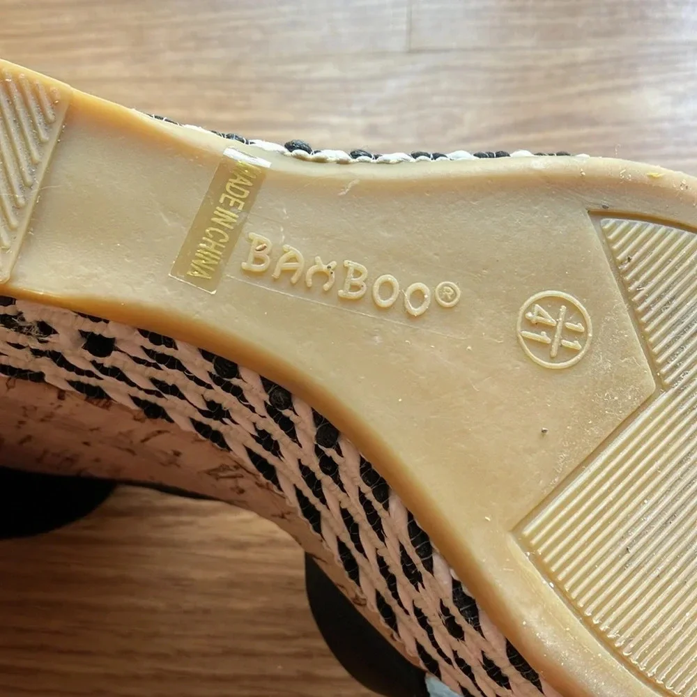 Bamboo Choice Women’s Fabric Lace Wedge Platform Sandals, Black Size 41